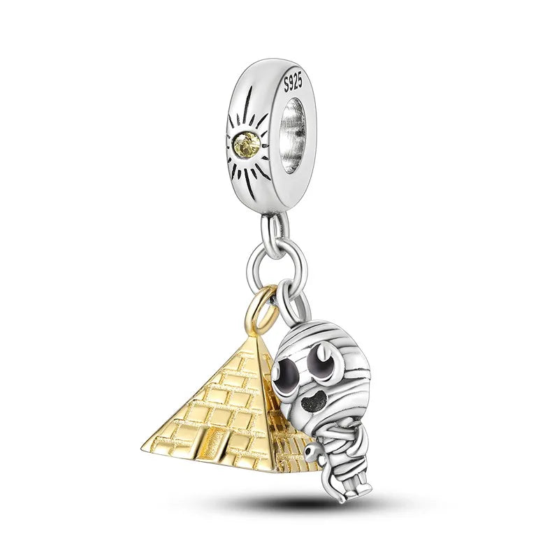 Pyramid Mum Dangle Charm Fit Pandora Bracelet 925 Sterling Silver Cleopatra Pharaoh Charms Beads Pendant Silver Original Jewelry