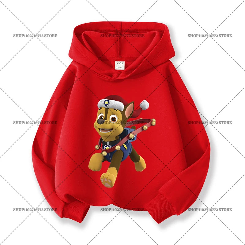 Paw Patrols Christmas Baby Hoodies Cute Anime Print Long Sleeved Child Red Top Pullover Casual Sweatshirt Kids Clothes Xmas Gift
