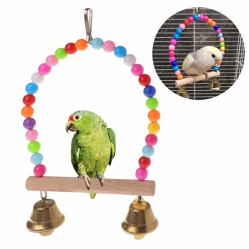 Bird Swing Toy Wooden Parrot Perch Stand Playstand with Chewing Beads Cage Sleep Stand Play Toys for Budgie Birds