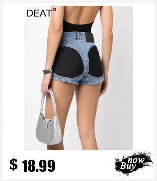 DEAT Fashion Splicing Silhouette Curved Jeans Women's High Waist Loose Wide Leg Denim Pants Autumn New 7A1005