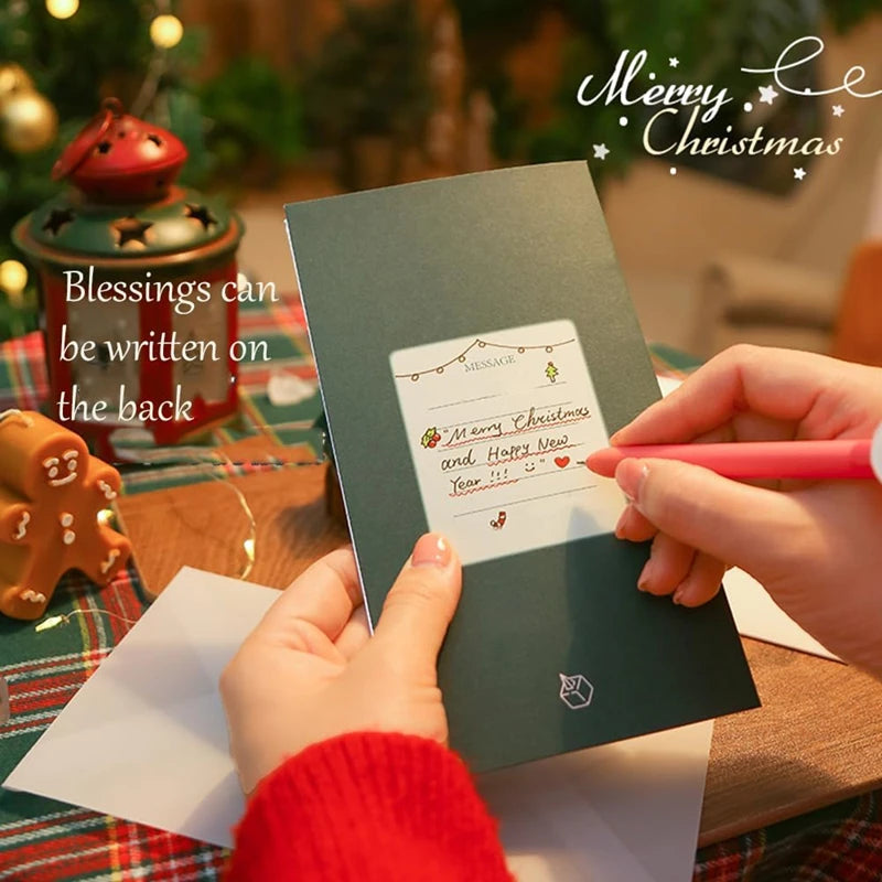 New 2/1PC 3D Pop Up Shining Christmas Greeting Cards Tree Handmade Card with Envelope For Xmas New Year Thanksgiving Day Gifts