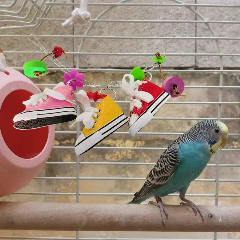 ألعاب الطيور والببغاوات، ألعاب الطيور، أحذية قماشية صغيرة، ديكورات العض، قفص معلق، حرف يدوية ممتعة، ملحقات الببغاء، مستلزمات الحيوانات الأليفة