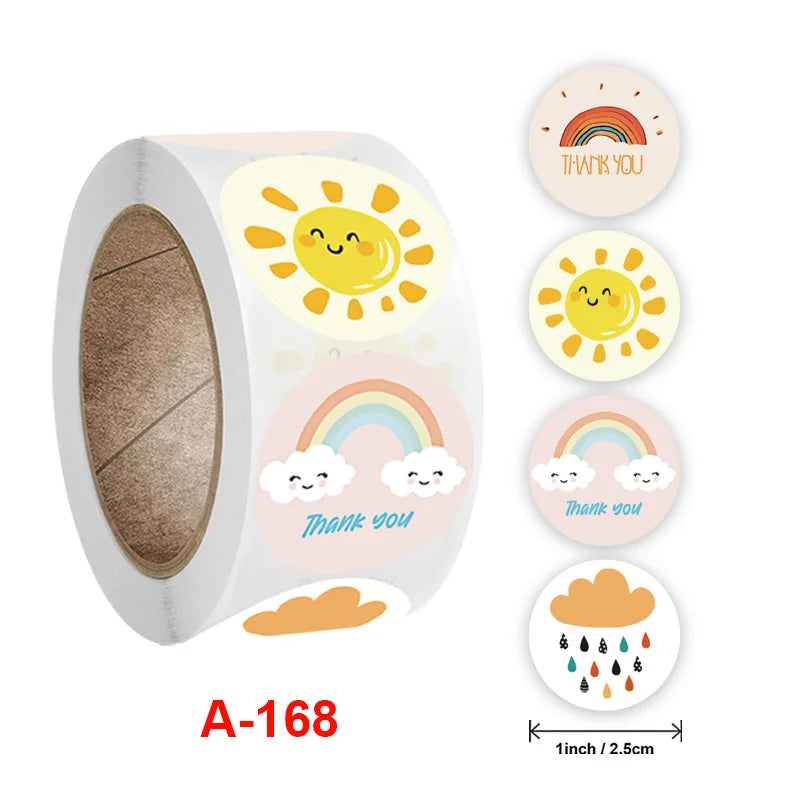 50-500 Cute Fish Thank You Stickers Kawaii Kids Sea Cartoon Sticker Roll for Christmas Gift Seal Student DIY Scrapbooking Craft