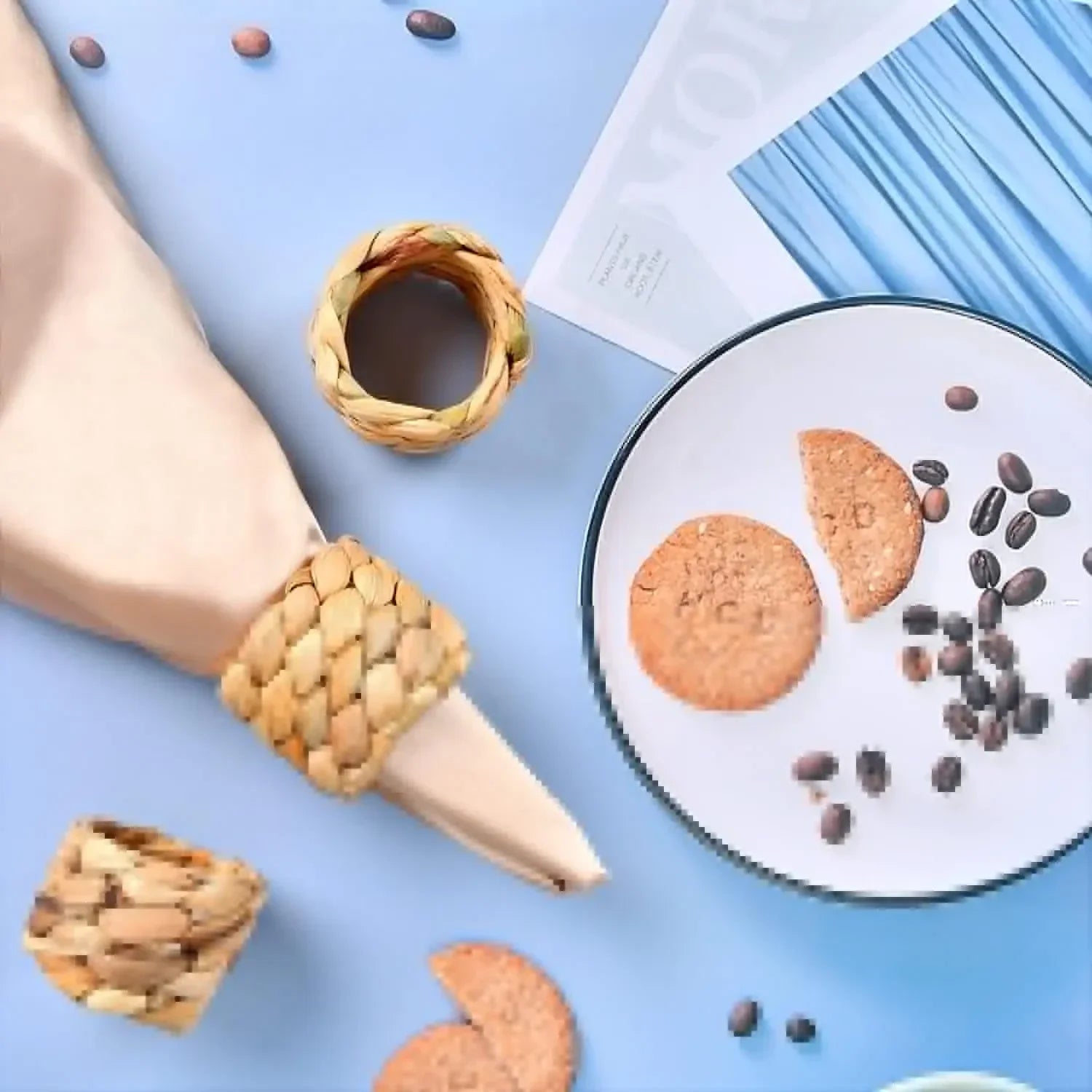 1/6/12PCS Round Napkin Rings Hand-Woven Watercress Napkin Rings Easter Thanksgiving Christmas Table Decorations