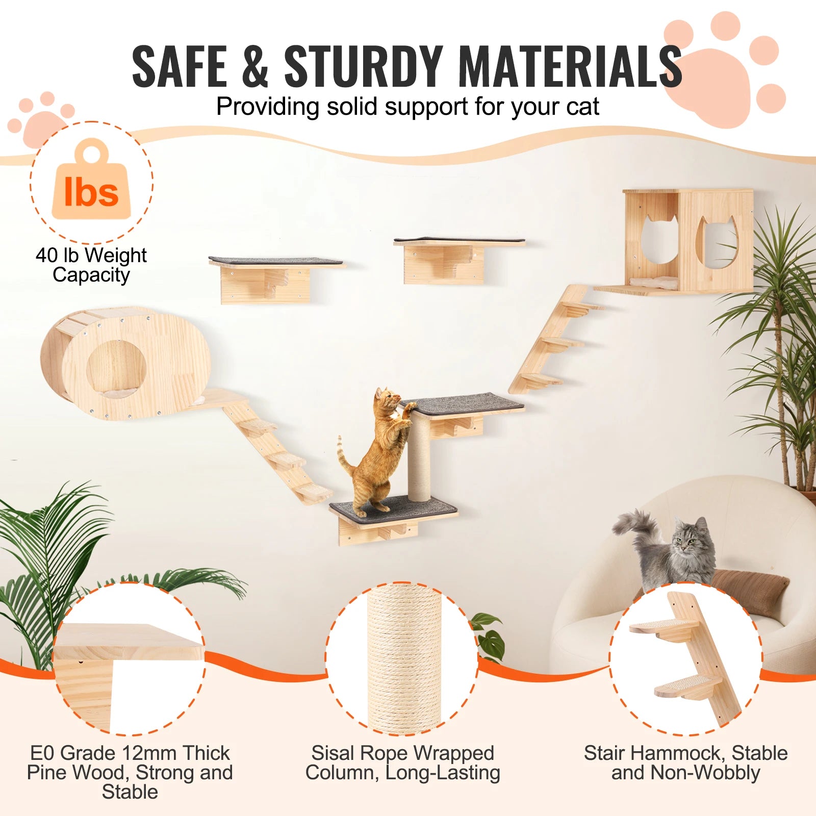 SucceBuy Wall Mounted Cat Shelves Cat Wall Shelves and Perches with Jumping Boards Hammocks & Cat Tree Cat Furniture and Shelves