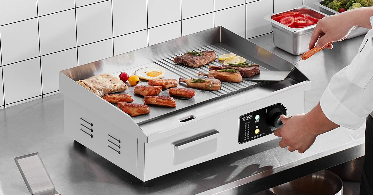 SucceBuy 14"-22" Electric Countertop Griddle Teppanyaki Grill 1600W/3200W Stainless Steel Flat Top Grills for Pancake Chicken