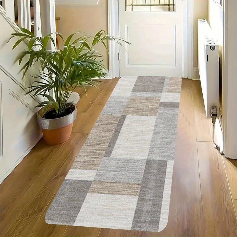 VIKAMA Rectangular Geometric Pattern Kitchen Floor Mat, Flannel  Floor Carpet Ideal For Kitchen, Living Room, Porch Home Decor