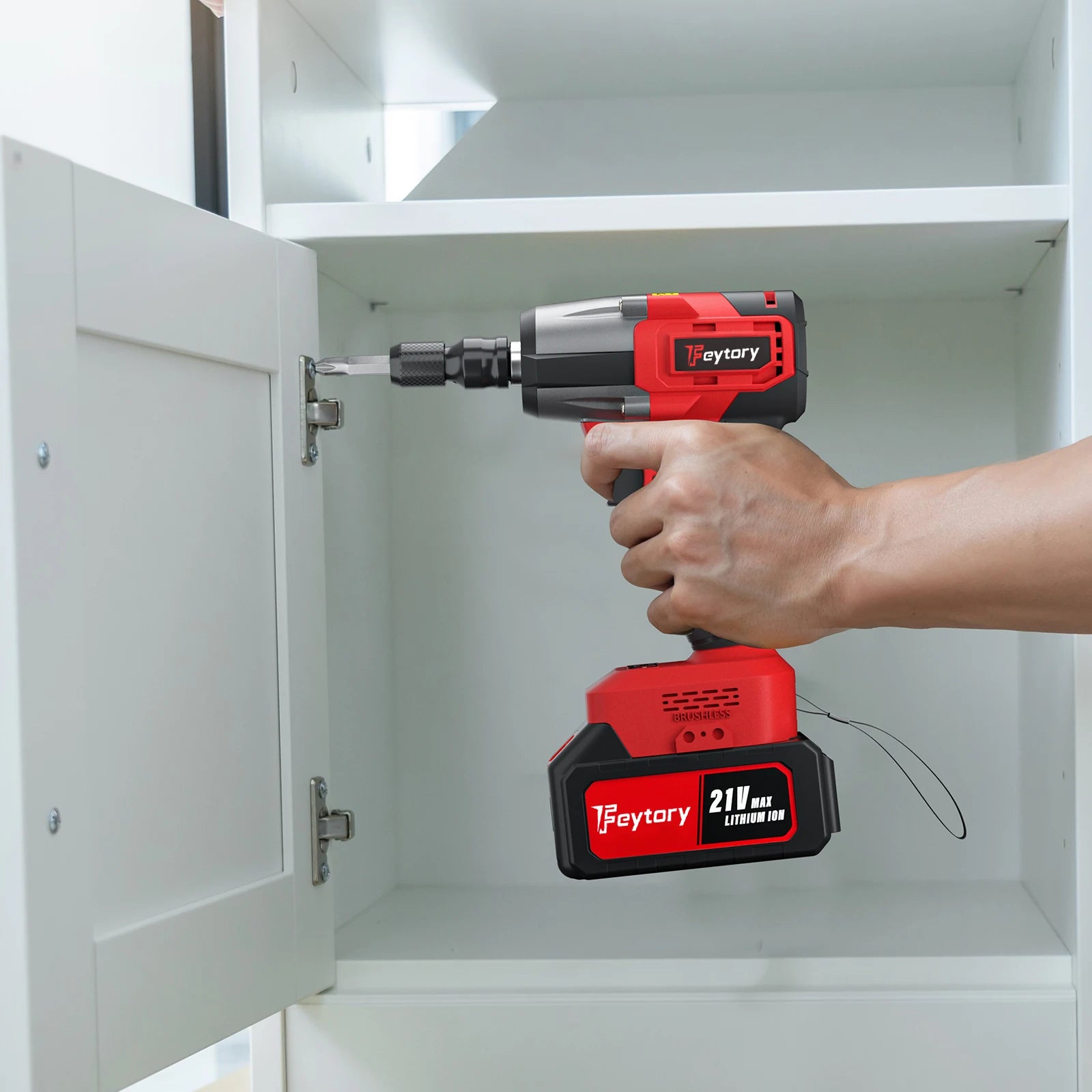 Feytory Cordless Impact Wrench,1/2" Brushless Power Impact Gun,1500N.m Electric Wrench with 4 Sockets&12PCS Screwdriver Bits