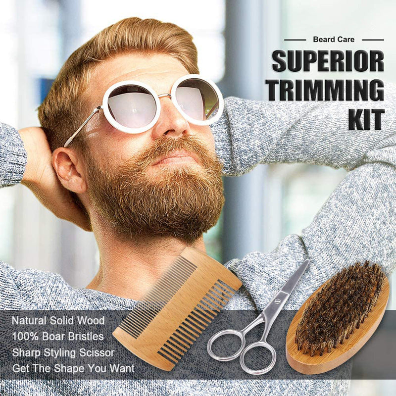 Kit de barbe pour hommes avec peigne,ciseaux ,Brosse Croissance Soins quotidiens Barbe