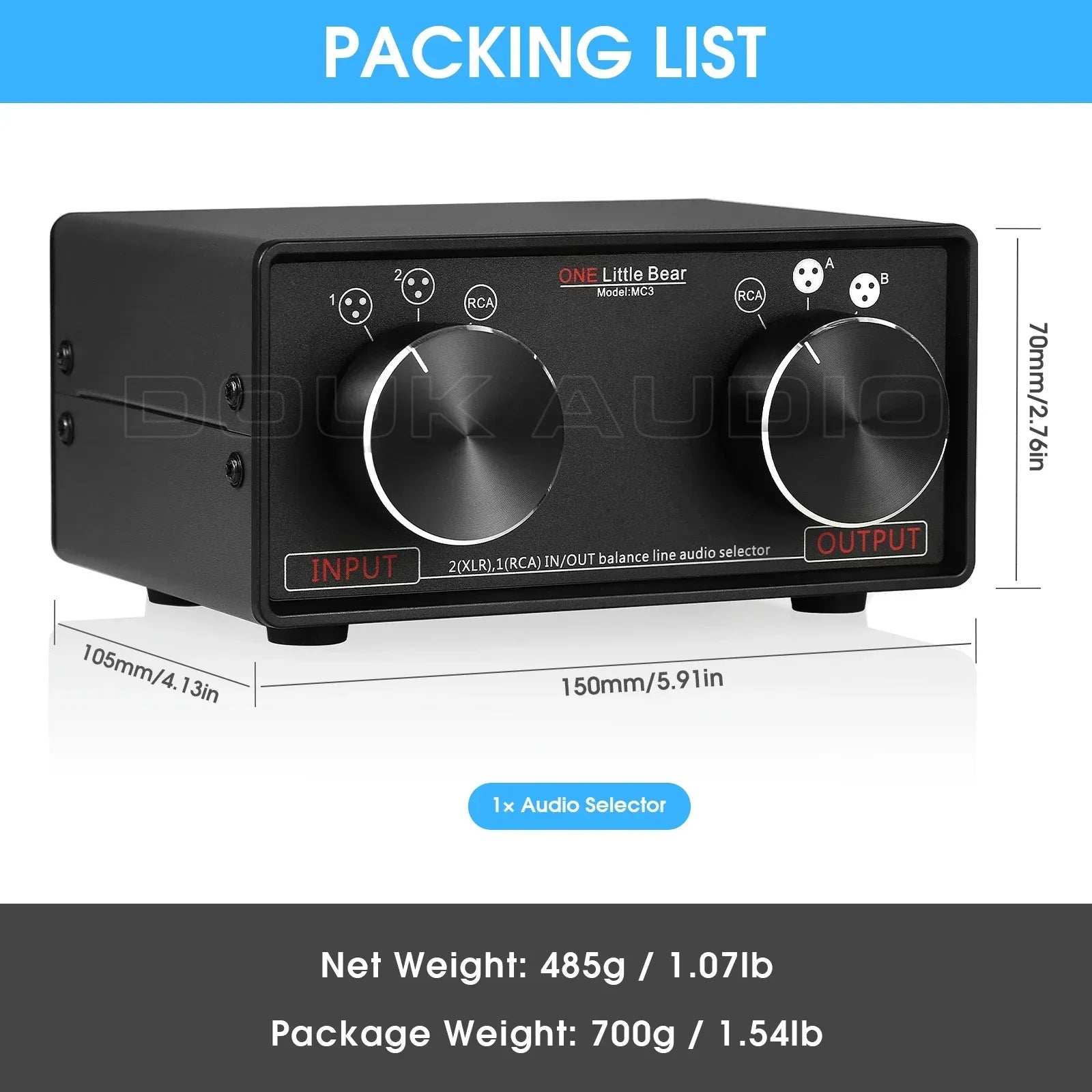 Nobsound 3-IN-3-OUT XLR Balanced / RCA Stereo Converter Audio Selector Box Passive Preamp For Home Amplifier