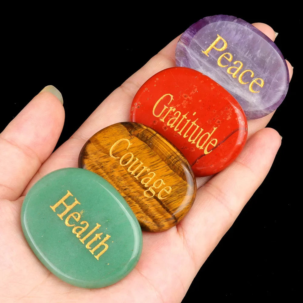 Natural Crystal Engraved Different Inspirational Word Worry Stones Reiki Healing Christmas Thanksgiving Gifts