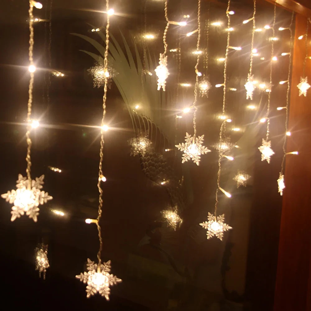 Christmas Snowflake Fairy Lights 4M 96Led Curtain Lights Snowflake String Lights for Halloween Thanksgiving Christmas Decoration