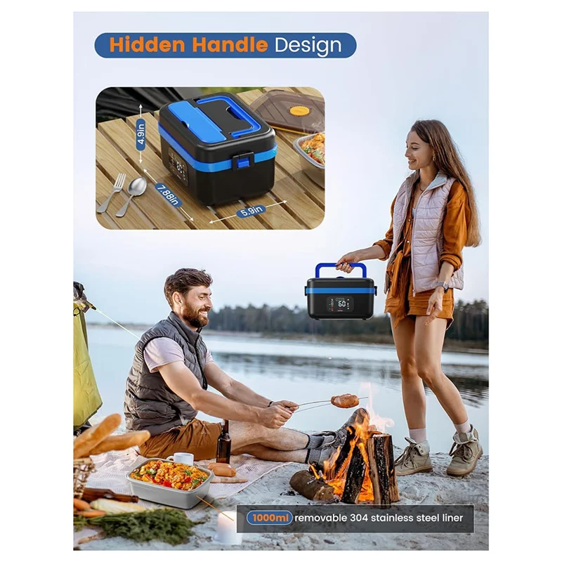 EMECE-Cordless Electric Lunch Box, Rechargeable Self-Heating Food Warmer with 8000mAh Battery,for Work/Travel/Car/Office