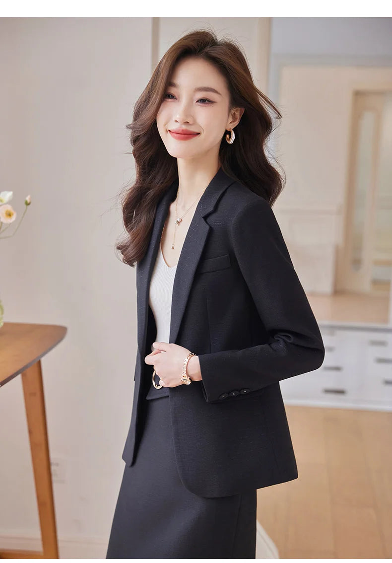 NAVIU Pink Suits Women New 2023 Autumn Fashion Temperament Professional Blazer And Skirt Office Lady Work Wear Two Piece Sets