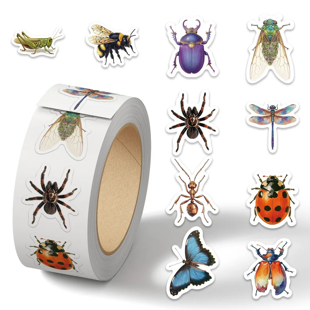 500pcs/Roll Butterfly Spider Insect Series Sticker DIY Waterproof Stickers For Phone Scrapbook Suitcase Skateboard Helmet Sticke
