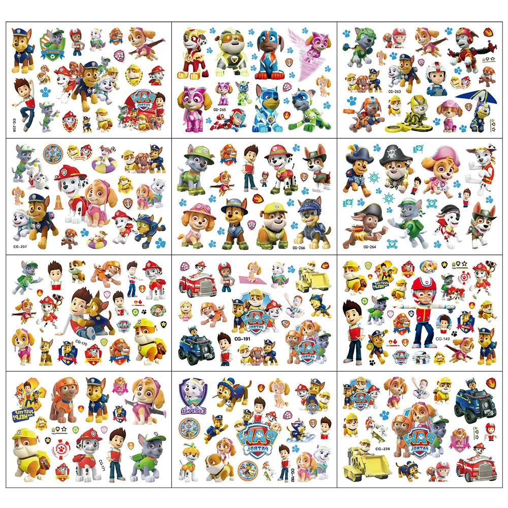 Cute Paw Patrol Toys Tattoo Stickers Anime Pet Dog Model Doll Chase Marshall Rocky Cartoon Children Fake Temporary Tattoos Gifts