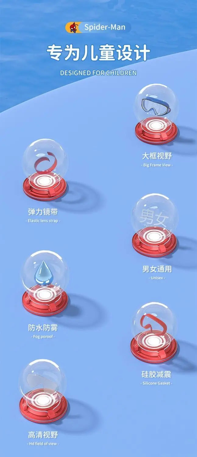 Marvel's new Spiderman boy new creative cartoon anime peripherals HD anti-fog waterproof swimming professional diving glasses