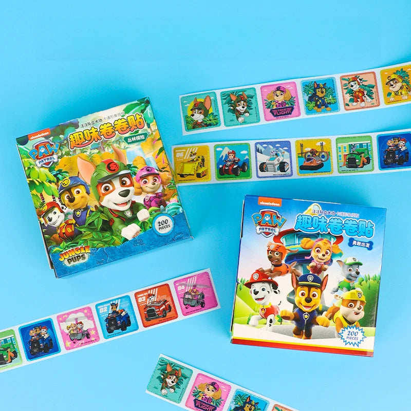 200PCS/Box Paw Patrol Cartoon Anime Stickers Kawaii DIY Stationery Cute Laser Sticker Portable Children's Reward Stickers Gift