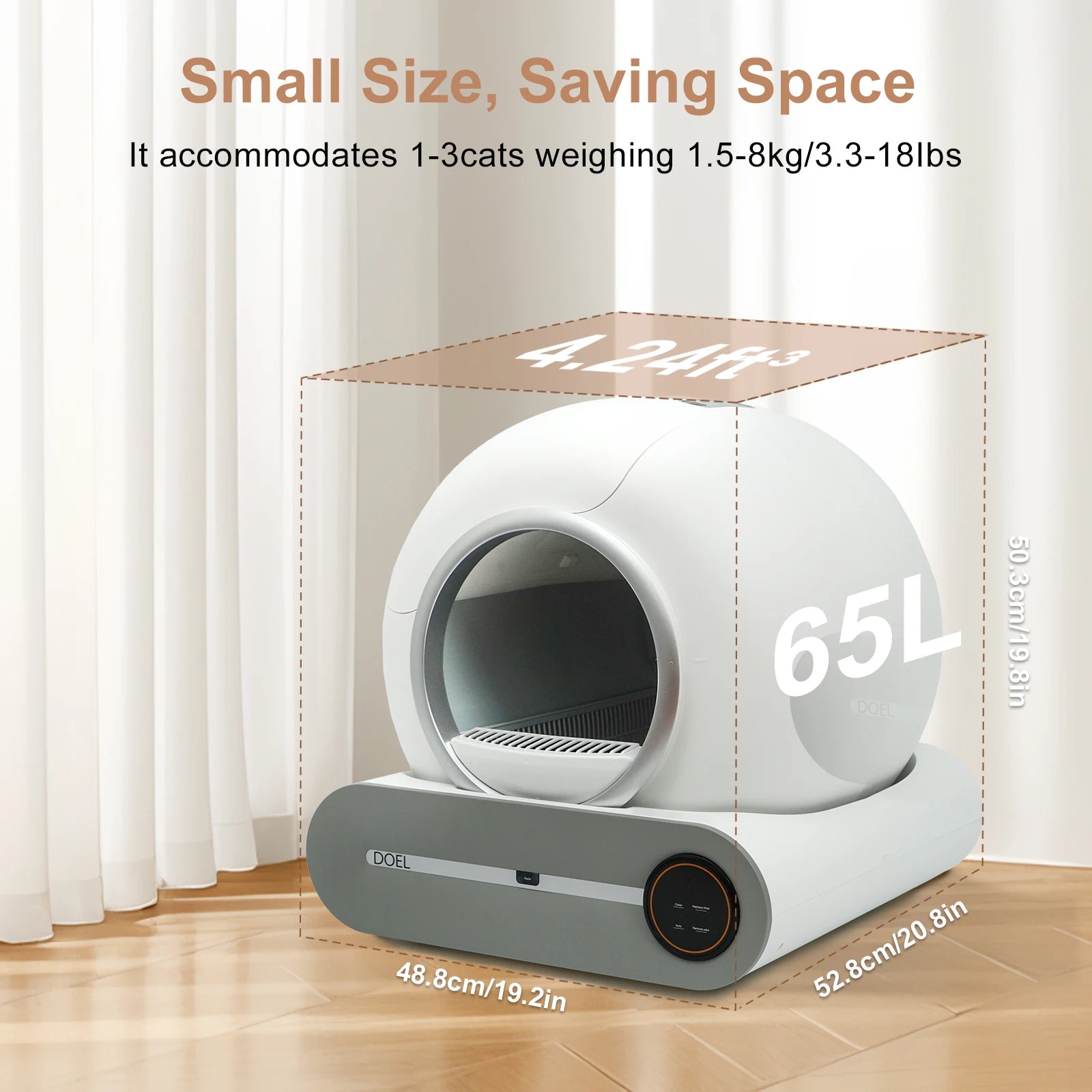 DOEL Self Cleaning Cat Litter Box 65L Automatic Cat Litter Box w/ Trash Bag &amp; Litter Mat Smart Cat Toilet App Control 2.4G WiFi