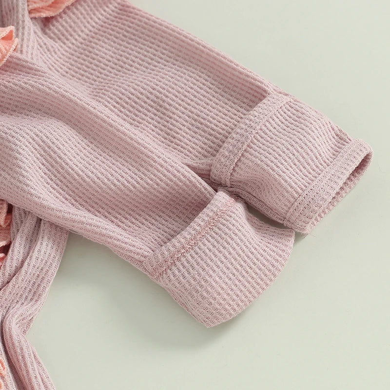 2024-05-11 Lioraitiin Baby Girls Outfit, Long Sleeve Crew Neck Frills Zipped Contrast Color Footies and Headband Fall Clothes