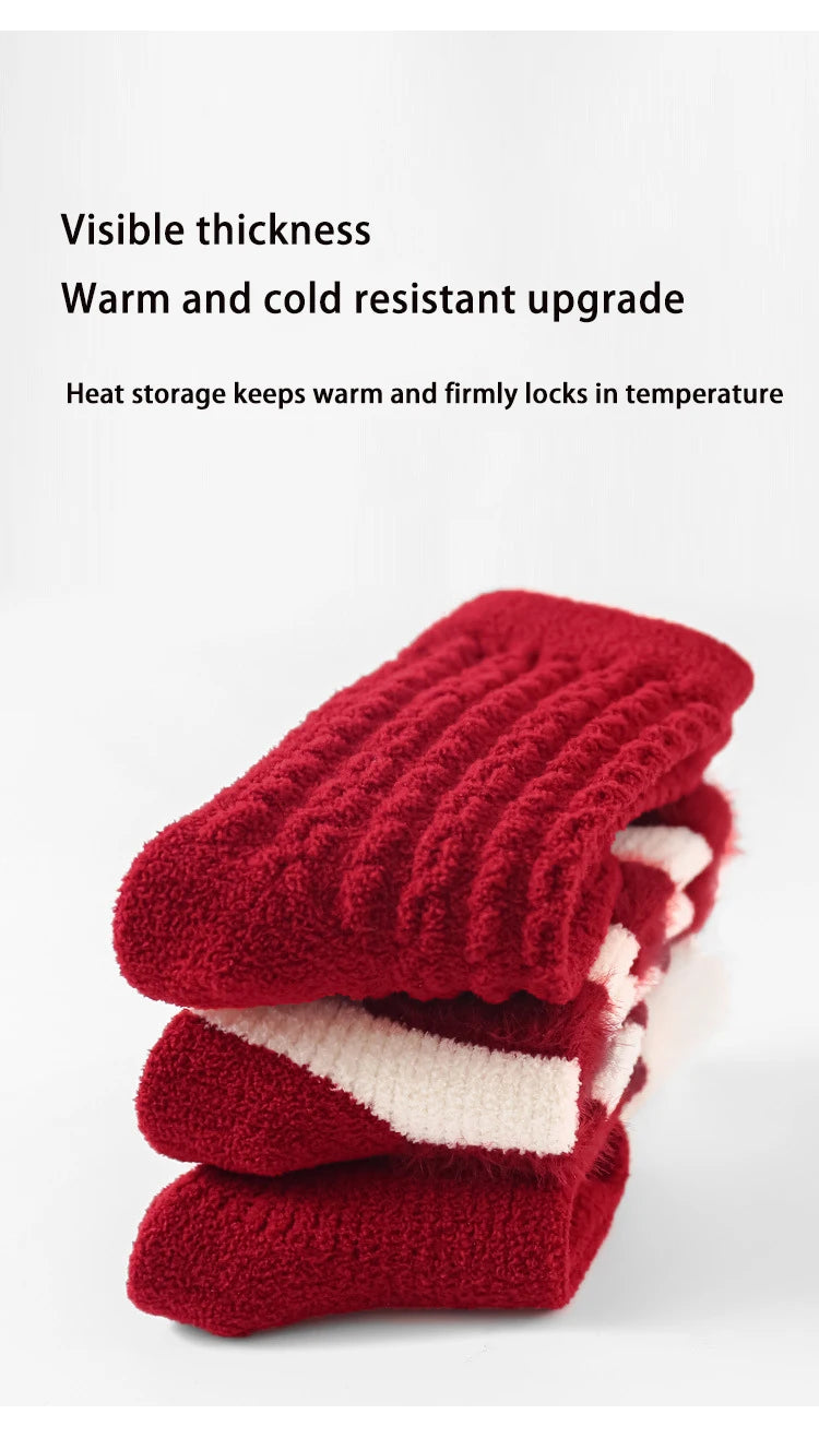 Red New Year Socks Newborn Baby Kids Soft Solid Thickened Velvet Toddler Mid Socks Girls Infant Boys Cute Boneless Socks 0-12Y