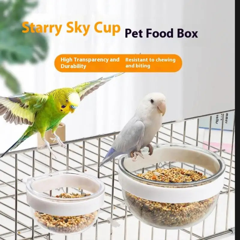 وعاء تغذية الطيور وعاء شفاف قابل للفصل وكوب طعام بلاستيكي للقفص ومغذي بذور معلق مريح للببغاوات