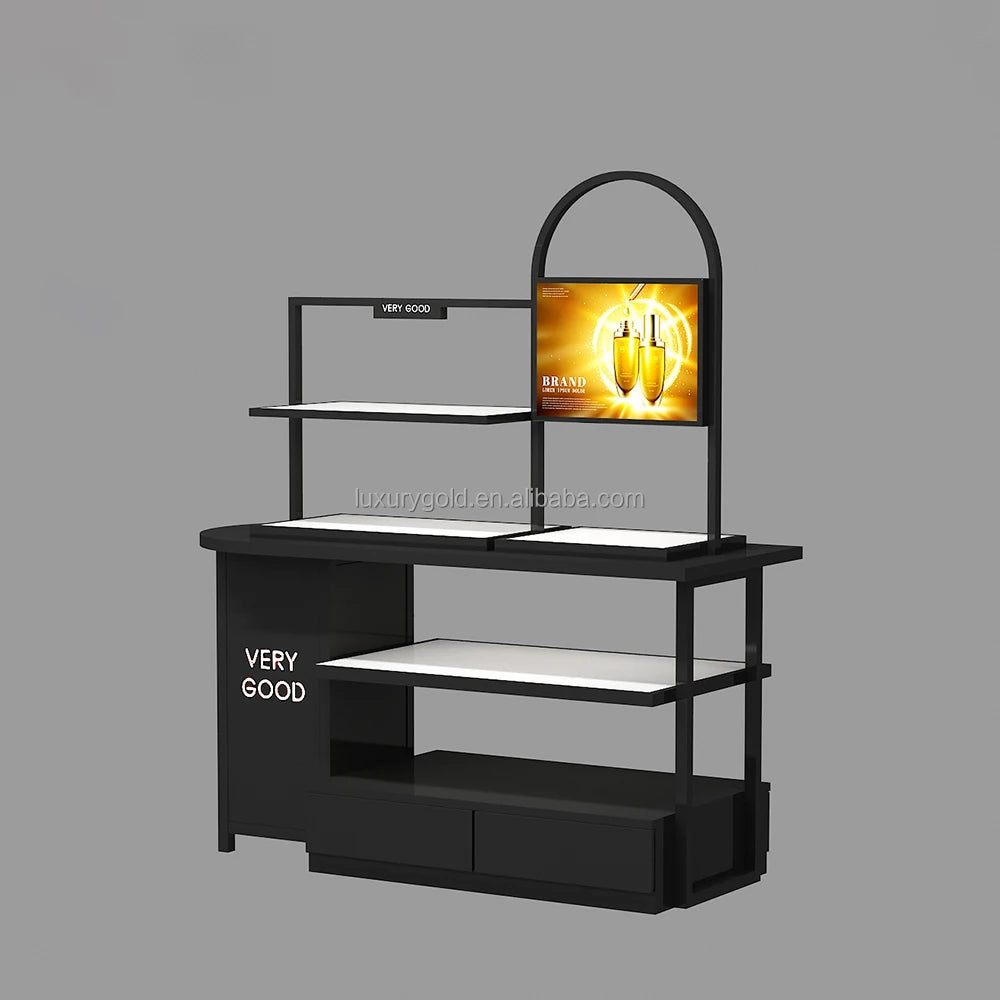 Présentoir cosmétique noir personnalisé avec logo – Organisateur décoratif pour cosmétiques, présentoir de salon ou de boutique de beauté