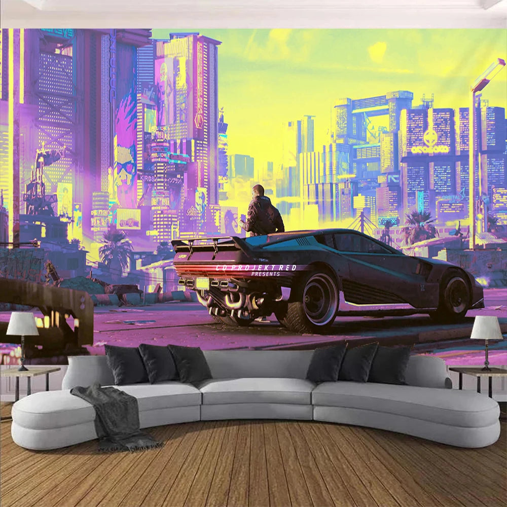 Cyberpunk Future Steam City Home Tapestry Art Wall Hanging Psychedelic Galaxy Hippie Retro Anime Background Decoration