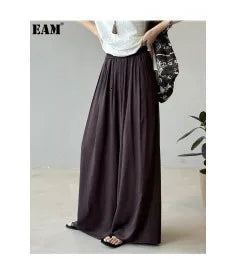 EAM Gray Pleated Big Size Casual Blazer Women New Lapel Short Sleeve Loose Fit Jacket Fashion Tide Spring Autumn 2025 30A1735