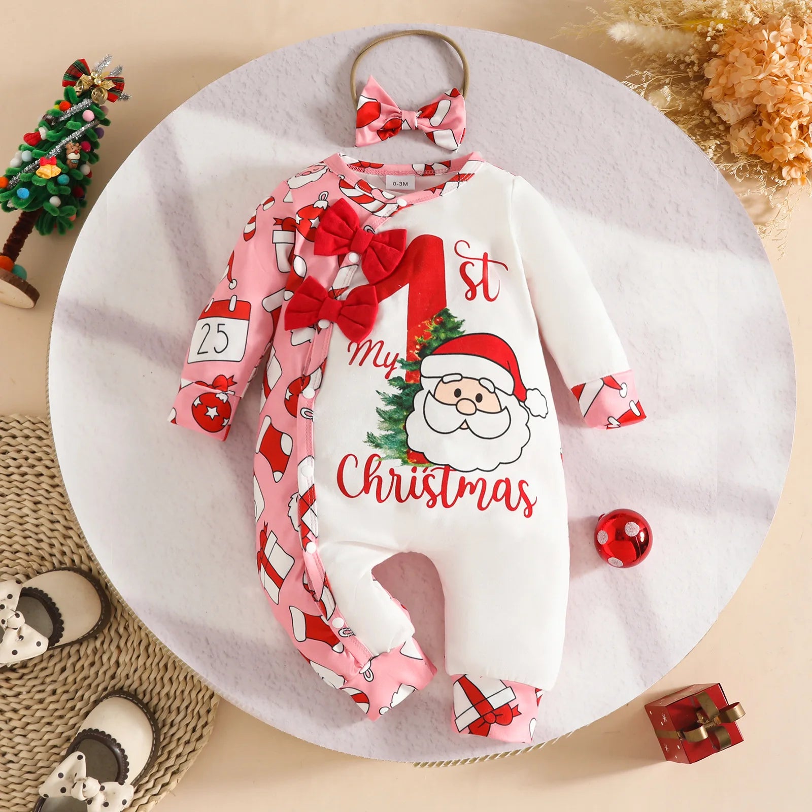 Prowow Baby Christmas Clothes 2025 Cartoon Pattern Green Romper Xmas Jumpsuit For Kids Newborn New Year Baby Costume Boy Girls