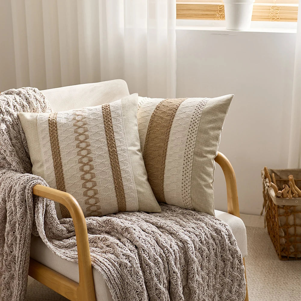 1pc Cotton Linen Bohemian Macrame Crochet Pillowcase 18 * 18inch with Tassels Style for Weddings, Dining, Parties, and HomeDecor