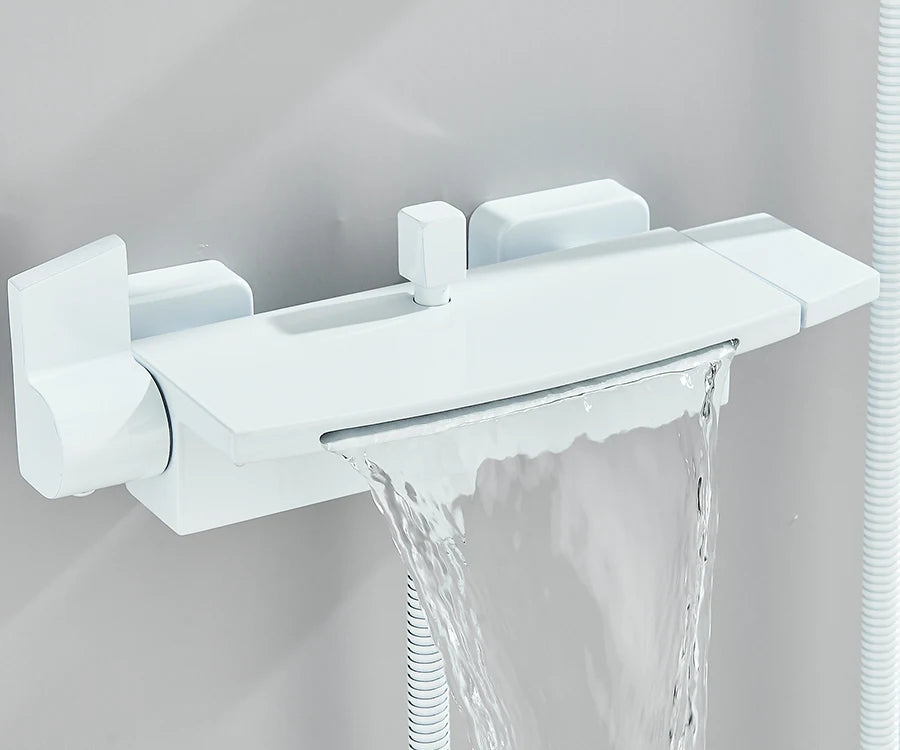 حنفيات دش حوض الاستحمام ذات الشلال الأسود، حنفية خلاط دش مثبتة على الحائط، حنفية دش حمام ساخن وبارد، BaRobinet Baignoire