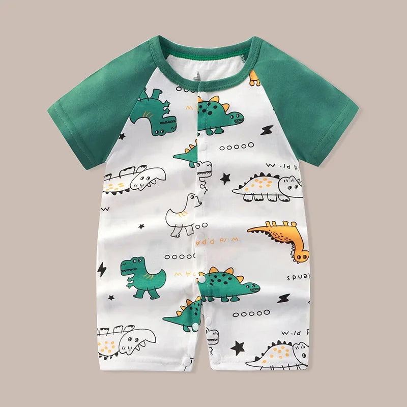 Summer Newborn Clothes Cute Cartoon Dinosaur Tiger Shark Lion Print Comfortable Baby Boys Girl 0-18Month Short Sleeved Jumpsuit