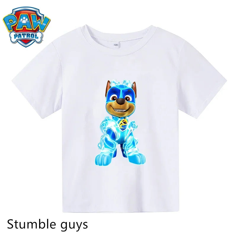 Paw Patrol Children T-shirt Simple Basic Black & White Short Sleeve Anime Cartoon Chase Skye Cute Summer Clothes Birthday Gift