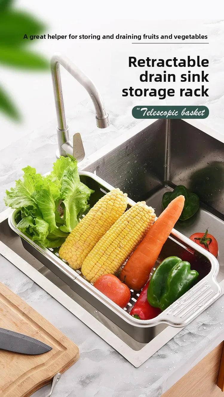 304 Stainless Steel Sink Rack - Extendable Dish Drainer for Plates, Fruits & Vegetables | Heavy-Duty Kitchen Drain Basket