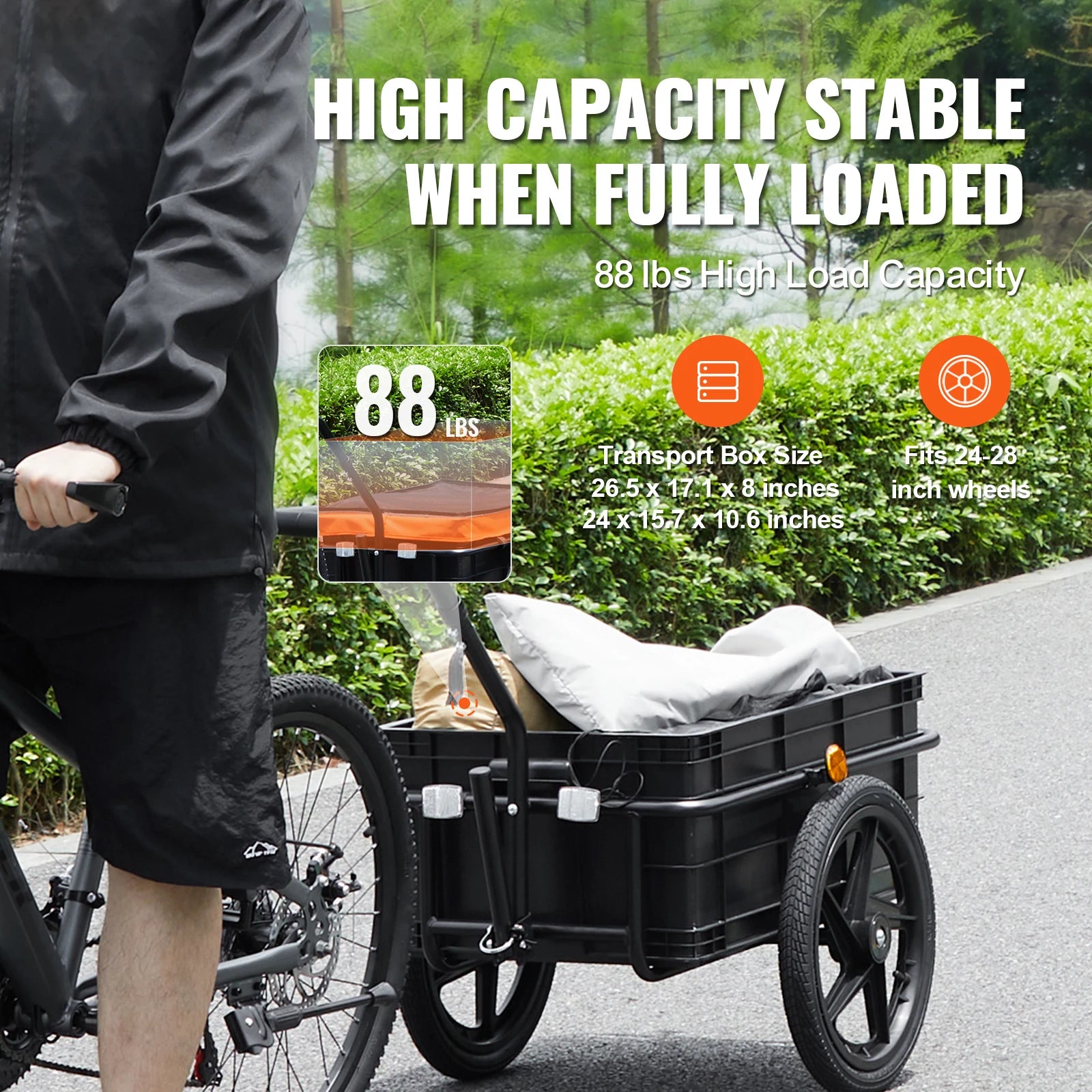 SucceBuy 88Lbs Bike Cargo Trailer Bicycle Wagon Cart Foldable Storage with 16" Wheels & Safe Reflectors Fits 24"-28" Bike Wheels