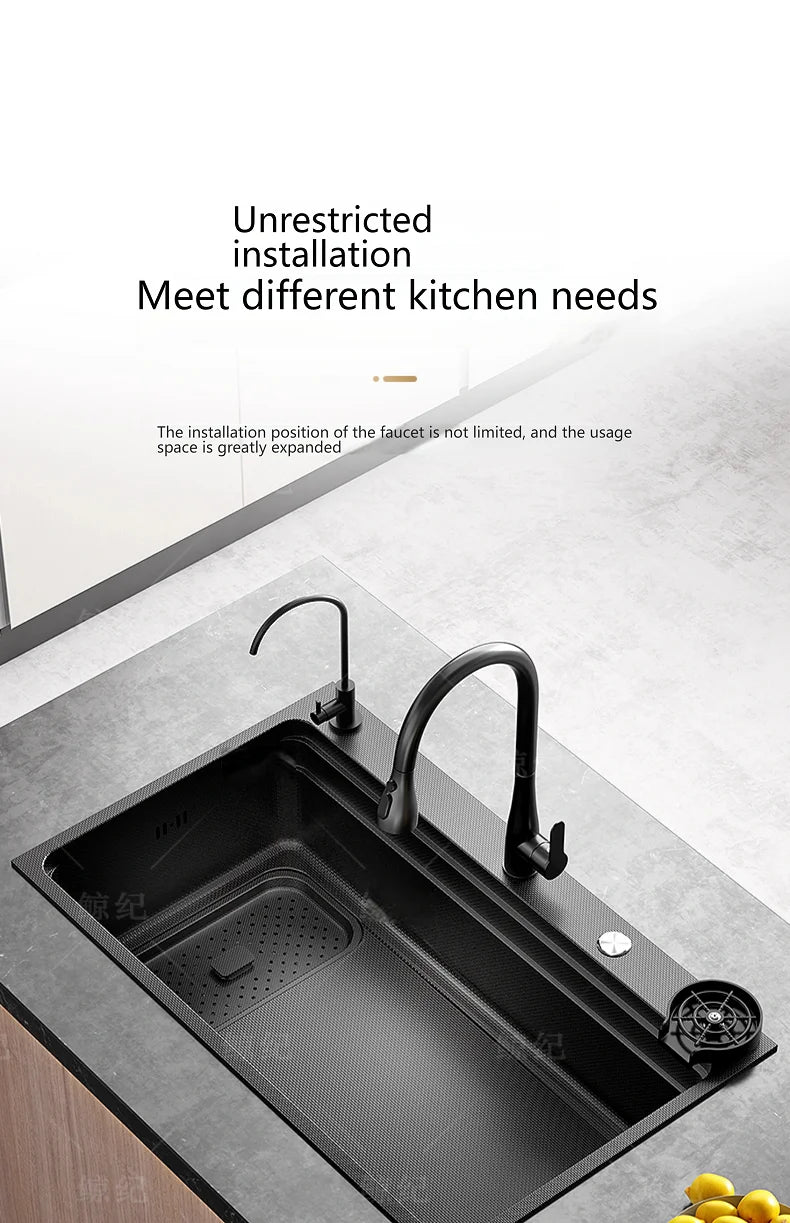 Stainless Steel Gray Kitchen Sink Multifunctional Stain and Scratch Resistant Large Single Slot Household Wash Cuisine Basin