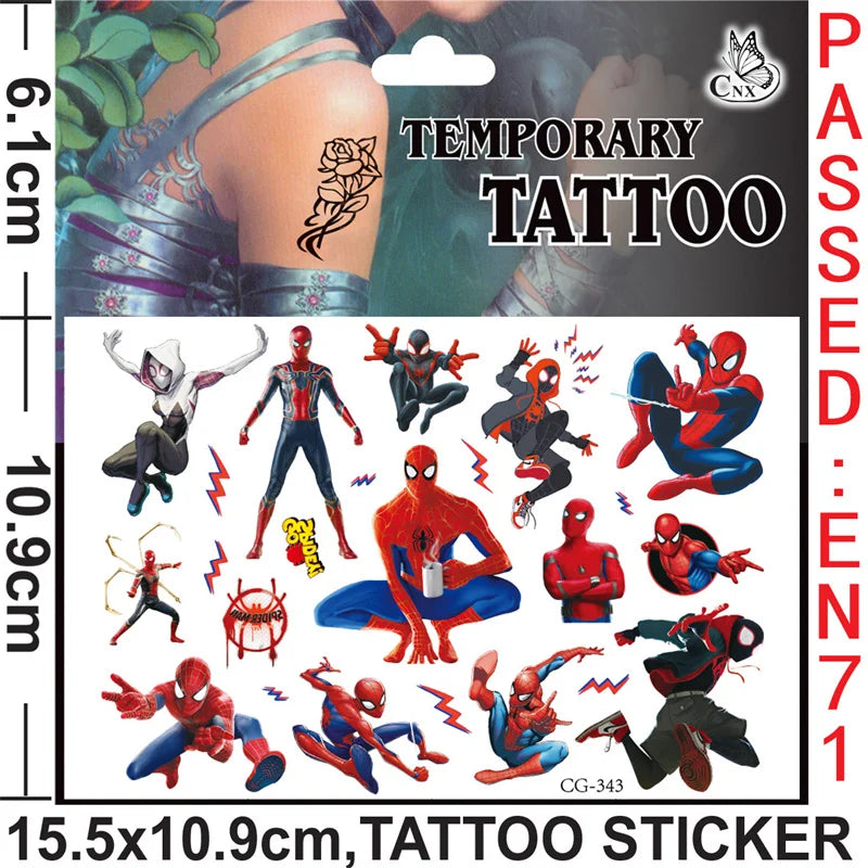 Anime Spider Stickers Kawaii Spiderman DIY Tattoo Stickers Cartoon Tattoo Stickers Decoration Children Gifts