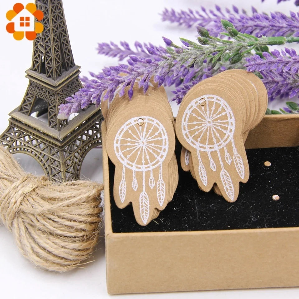 50PCS Christmas Kraft Paper Tags Handmade/Thank You DIY Crafts Hanging Tag With Rope for Christmas Gift Wrapping Supplies Favors