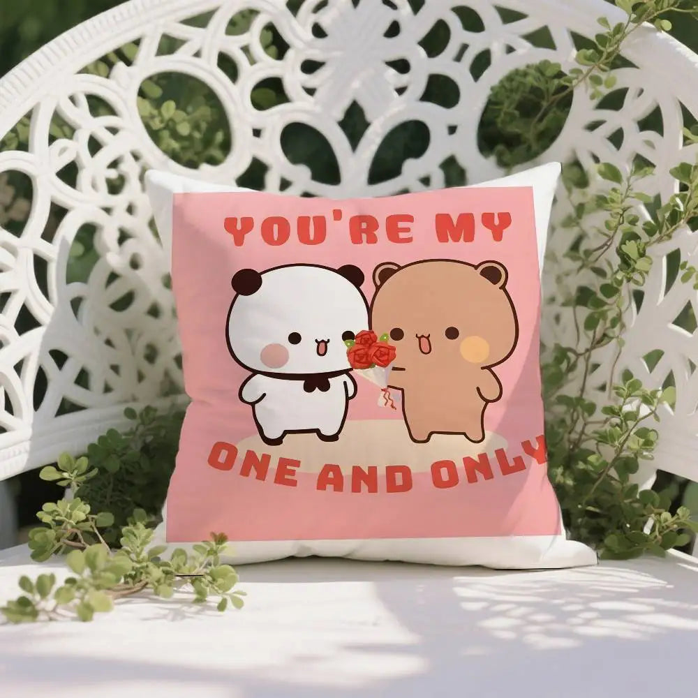 غطاء وسادة جميل مضاد للغبار بسحاب غير مرئي، غطاء وسادة أريكة قصير من القطيفة الحريرية، مطبوع عليه صورة بوبو ودودو الكرتونية