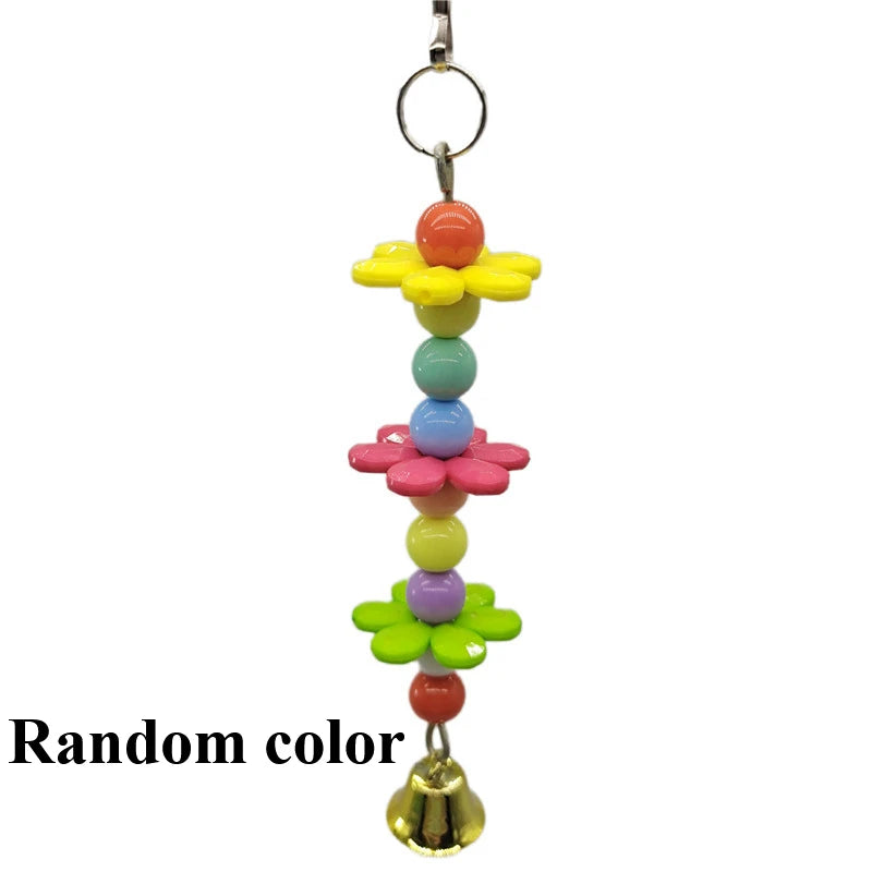 ألعاب الطيور لعبة مضغ الببغاء جرس قلادة خرز دائري ملون لعبة زهرة خيطية للببغاء ملحقات قفص الطيور لون عشوائي