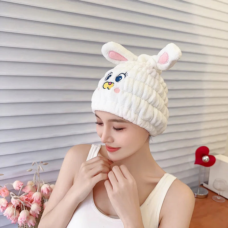 Dry Hair Hat Children Coral Velvet Cartoon Shower Cap Rabbit Ear Dry Hair Hat Wholesale Adult Female Dry Hair Towel