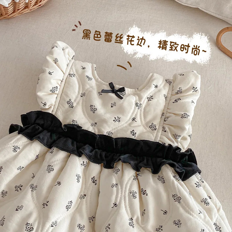 7023 Korean Baby Girl's Sleeveless Skirt 2025 Winter New Floral Baby Girl's Princess Dress Or Bottoming Sweater