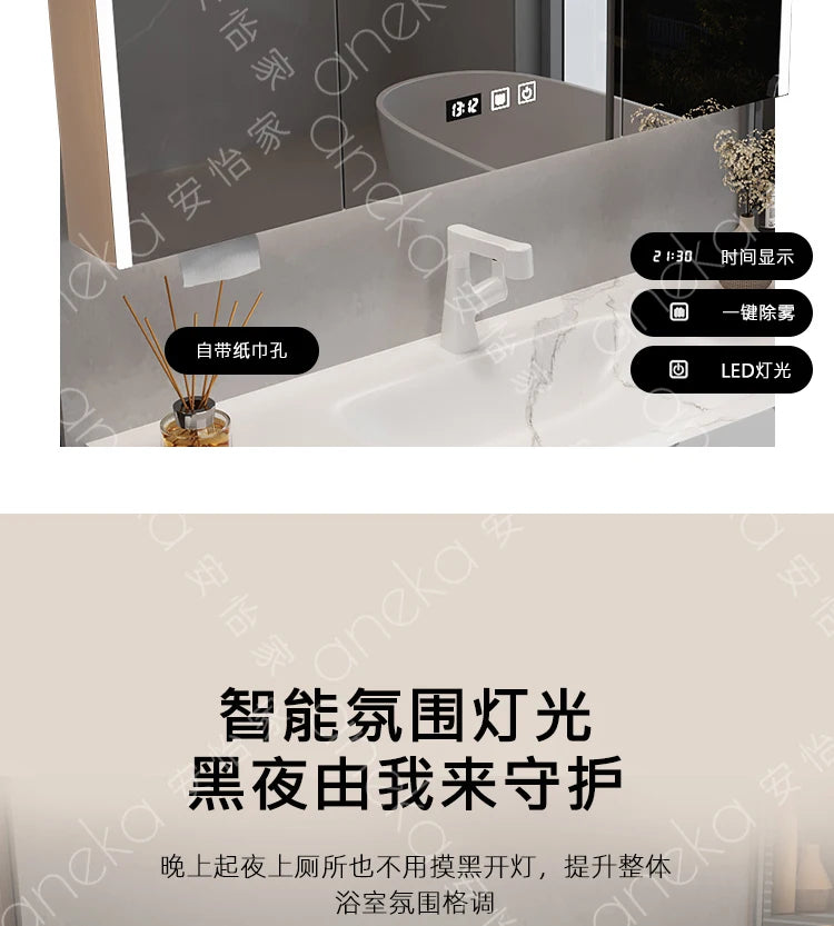 Armoire de salle de bain légère en bois massif, toilettes de rangement Vintage, vanité de salle de bain, miroirs de maquillage, meubles Para Banheiro