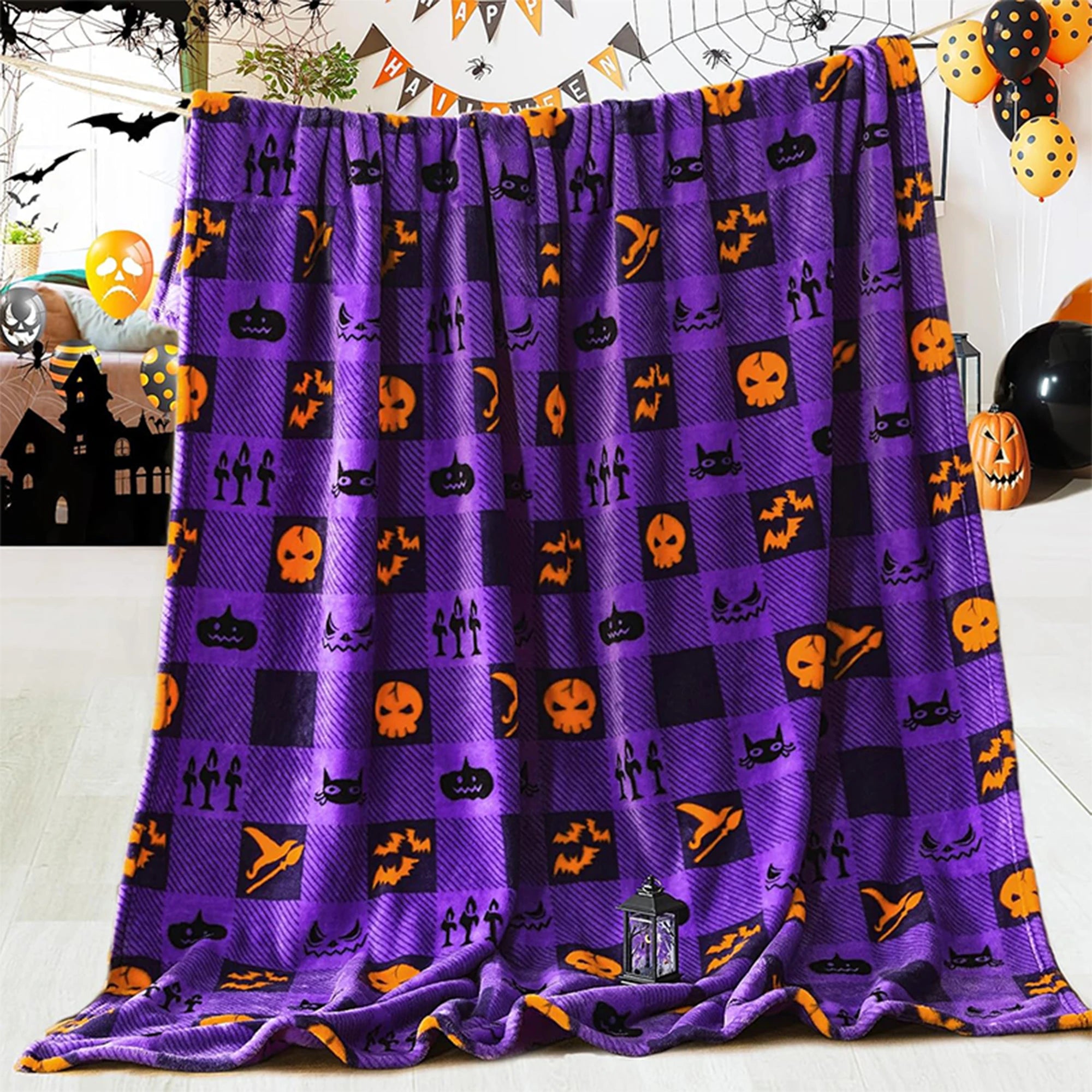 Spooky Halloween Plaid Blanket: Decorative and Cozy for the Season Flannel blanket, soft and comfortable, gift