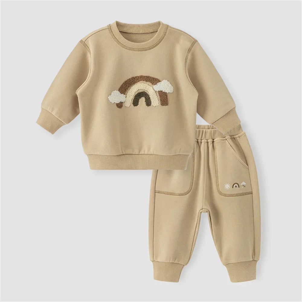 New Spring Autumn Baby Suits Cute Embroidered Sweatshirt + Pant 2Pcs Toddler Boy Girl Clothing