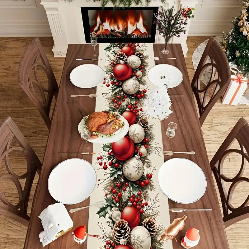 1pc Festive Christmas Table Runner - Polyester, Rectangular Holiday Table Decor for Home and Gift Giving, Christmas Decorations