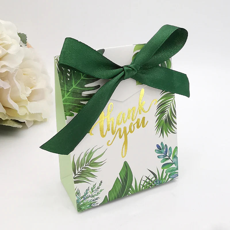 10/20pcs Thank You Candy Gift Box Green Leaf Cookie Chocolate Packaging Bag Wedding Favors for Guest Birthday Party Decor Supply