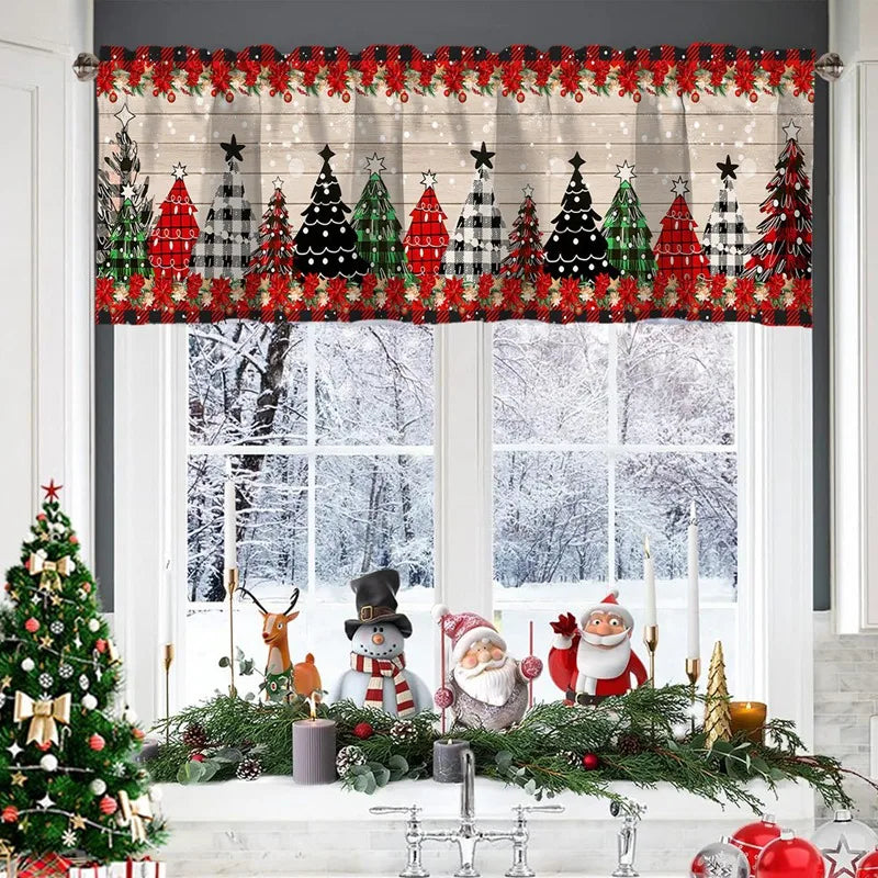 Christmas Short Curtains Valances Windows Treatments for Kitchen Bathroom Christmas Decorations for Home 2025 Xmas Ornaments