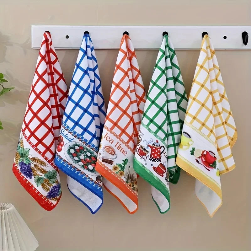 6PCS Kitchen Absorbent Printed Towels Dishcloth Hand Towel Cleaning Scrubber for Tableware Washing And Cleaning